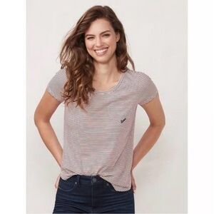 LAUREN CONRAD GRAPHIC HEART POCKET LOVE STRIPED TEE
